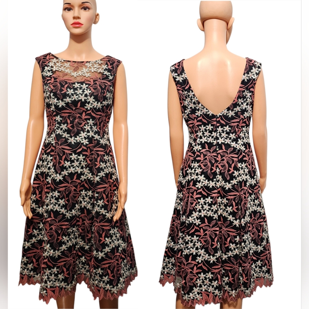 Aidan Mattox Floral Embroidered Lace Fit & Flare Fairycore Cocktail Dress Sz 2